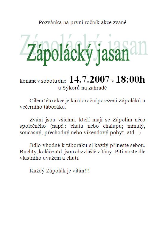 Zápolácký jasan 2007 - pozvánka