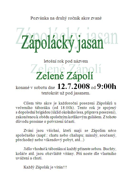Zápolácký jasan 2008 - pozvánka