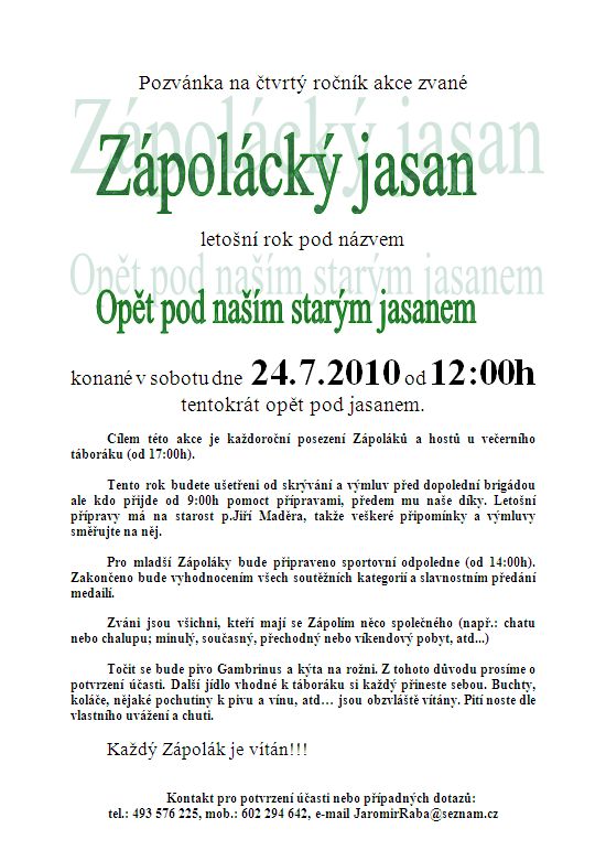 Zápolácký jasan 2010 - pozvánka