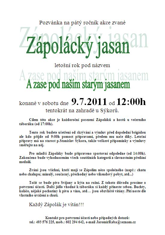 Zápolácký jasan 2011 - pozvánka